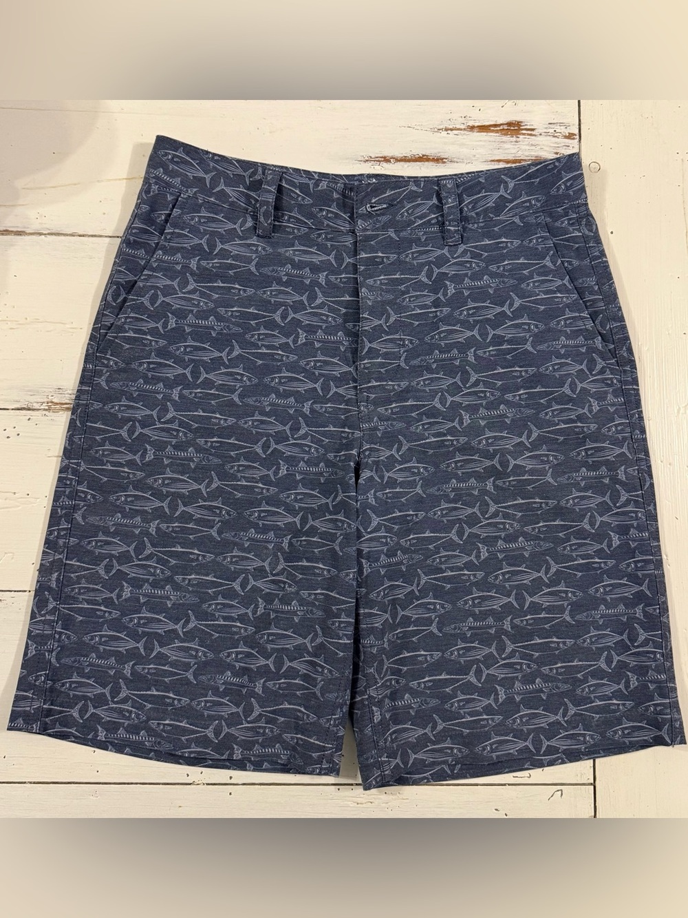 Southern Tide Boy’s Navy Blue Fish-Print shorts Size 12